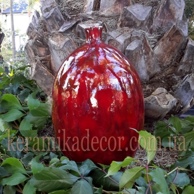Керамическая глазурованная красная ваза-бутылка для цветов купить для интерьера, для дома, квартиры, дачи, офиса, ресторана  Киев Украина