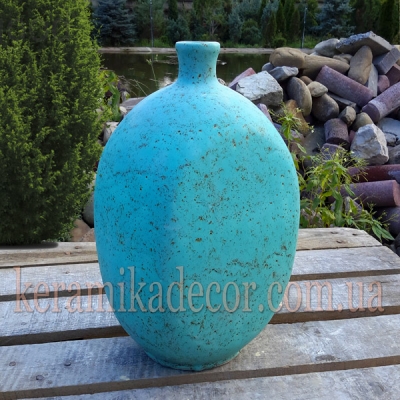 Керамическая глазурованная ваза-бутылка бирюзового цвета для цветов купить для интерьера, для дома, квартиры, дачи, офиса, ресторана  Киев Украина