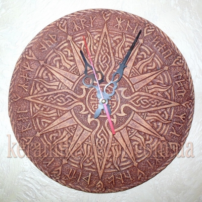 Часы красивые настенные керамические со Славянскими рунами купить на подарок в дом, в офис, на террасу
