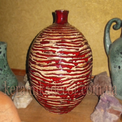 Керамическая глазурованная красная ваза-бутылка для цветов купить для интерьера, для дома, квартиры, дачи, офиса, ресторана  Киев Украина