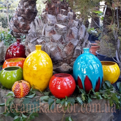Керамические глазурованные разноцветные вазы для цветов купить для интерьера, для дома, квартиры, дачи, офиса, ресторана  Киев Украина