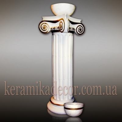 Керамическая колонна, пьедестал на 3 сегмента  d=220мм, с ионической всесторонней капителью и базой. Покраска: белая с золотом купить Киев