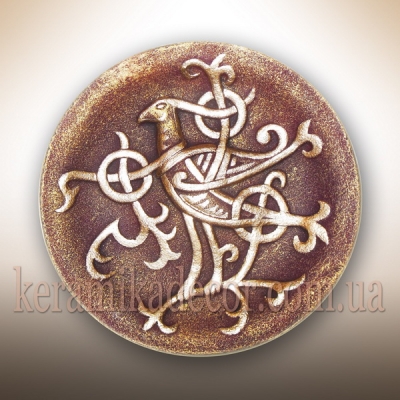 Декоративная керамическая тарелка с изображением Сокола (золотой) купить Киев