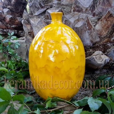 Керамическая глазурованная ваза-бутылка желтого цвета для цветов купить для интерьера, для дома, квартиры, дачи, офиса, ресторана  Киев Украина