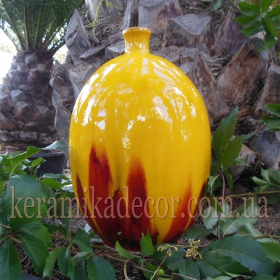 Керамическая глазурованная ваза-бутылка желтого цвета для цветов купить для интерьера, для дома, квартиры, дачи, офиса, ресторана  Киев Украина