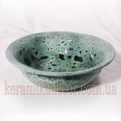 Керамическая зеленая глазурованная тарелкоа со славянским символом "Алатырь" купить для подарка, для дома