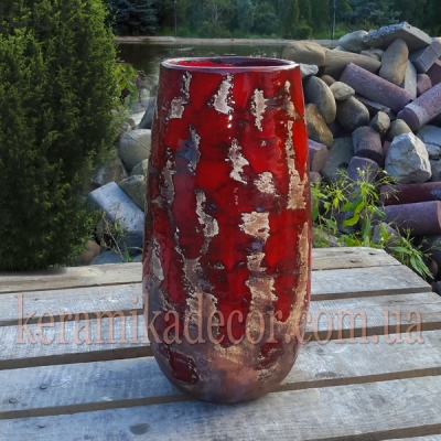 Керамическая глазурованная красная ваза для цветов купить для интерьера, для дома, квартиры, дачи, офиса, ресторана  Киев Украина