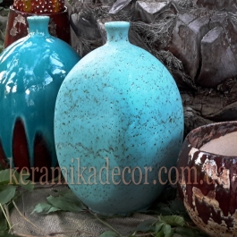 Керамическая глазурованная ваза-бутылка бирюзового цвета для цветов купить для интерьера, для дома, квартиры, дачи, офиса, ресторана  Киев Украина